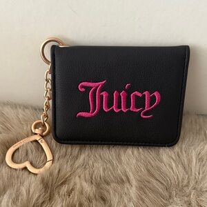 Juicy Couture Black Card Holder with Pink Embroidery